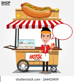 Hot Dog Street Cart With Seller.vector