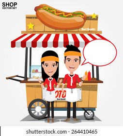 Hot Dog Street Cart With Seller.vector