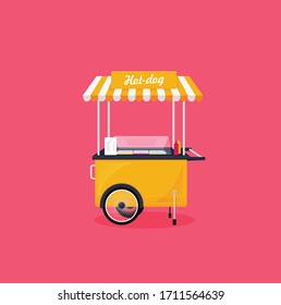 Hot dog, street cart. Vector flat illustration isolated on color background