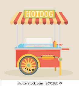 Hot Dog, Street Cart. Vector