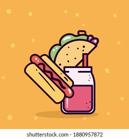 hot dog taco and soda design of food eat restaurant and menu theme Vector illustration