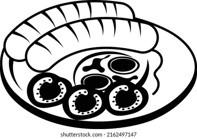 hot dog tamoto two fried egg vector icon design, Cooking breakfast symbol, Morning Meal Dishes Sign, Restaurant or cafe menu stock illustration, Hotsilog Concept