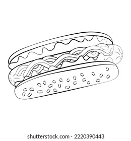 A hot dog with a thin line. Vector on a white background.
