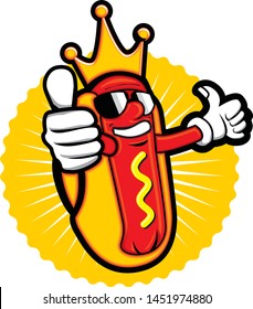 Hot Dog thumbs up with a crown and glasses, Cartoon Character