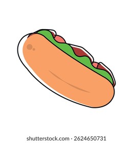 Cachorro-quente em vista inclinada. Ilustração vetorial