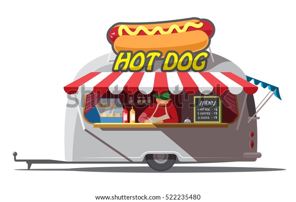 Hot
dog trailer. Fast food. Isolated. Vector
illustration