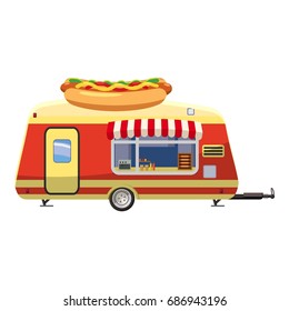 Hot Dog Trailer Mobile Snack Icon. Cartoon Illustration Of Hot Dog Trailer Mobile Snack Vector Icon For Web