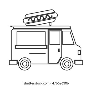 hot dog truck delivery fast food urban business icon. Flat and isolated design. Vector illustration
