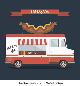 hot dog truck on a blue background