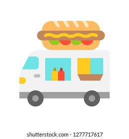 Hot dog truck vector, Food truck flat design icon