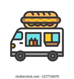 Hot dog truck vector, Food truck filled design editable stroke icon