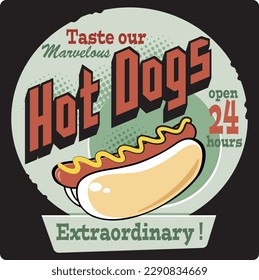 Ilustración de diseño de camisetas de hot dog. Todos los elementos estaban enlosados por separado
