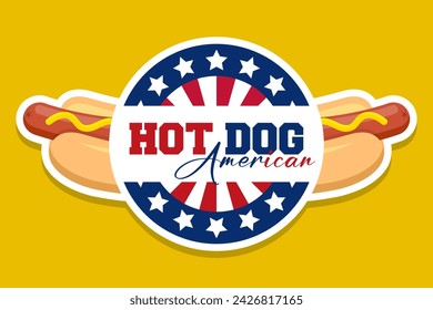 Hot dog vector emblem bread sausage mustard illustration