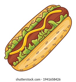 Hot Dog Vector in Flat Design Style