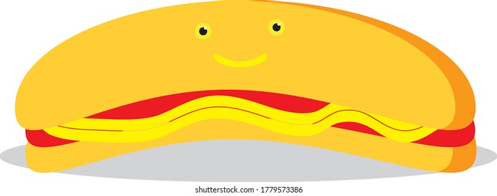 Hot Dog Vector Flat Icon. Isolated Fast Food, Hot Dog Emoji Illustration.