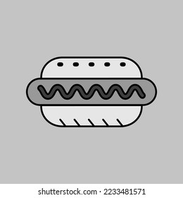 Hot dog vector grayscale icon. Fast food sign. Graph symbol for cooking web site and apps design, logo, app, UI