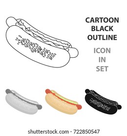Hot dog vector icon in cartoon style for web
