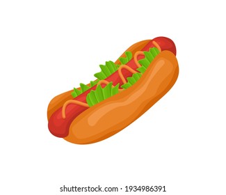 Hot dog vector icon design. Delicious food with sausage vegetables and sauce. vector illustration