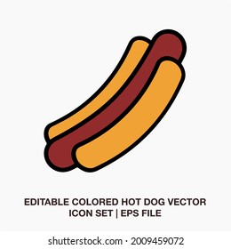 Hot dog vector icon. Fast food takeaway meal with sausage illustration on isolated white.Hot dog, cooked sausage sandwich line icon, filled outline vector sign