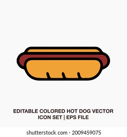 Hot dog vector icon. Fast food takeaway meal with sausage illustration on isolated white.Hot dog, cooked sausage sandwich line icon, filled outline vector sign