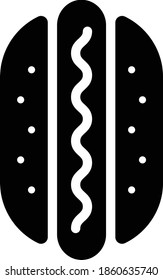 Hot Dog Vector Icon in Glyph Style. Hotdog is a food consisting of a grilled or steamed sausage served in the slit of a partially sliced bun. Vector illustration icon for App, Website, or Logo