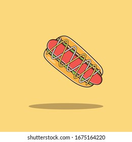 Hot Dog Vector Icon Illustration. Fast Food Collection. Food Icon Concept White Isolated. Flat Cartoon Style Suitable for Web Landing Page, Banner, Sticker, Background