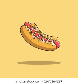 Ilustración del icono del vector del perro caliente. Colección de comida rápida. El Concepto De Ícono De Comida Blanco Aislado. Estilo de caricatura plano adecuado para la página de inicio web, pancarta, adhesivo, fondo