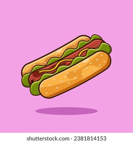 Hot Dog Vector Icon Illustration. Junk Food Icon Concept Pink soft Isolated. Flat Cartoon Style Suitable for Web Landing Page, Banner, Flyer, Sticker, Card, Background