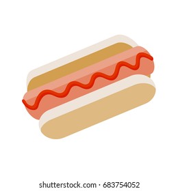 Hot dog, vector icon illustration, isolated on white background.