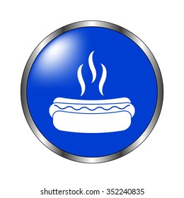 Hot dog - vector icon on the blue button