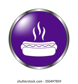 Hot dog - vector icon; violet button