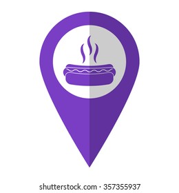 Hot dog - vector icon;  violet map pointer