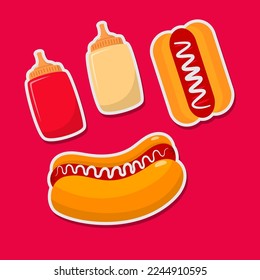 Ilustración vectorial de hot dog con un diseño bonito sobre fondo rojo