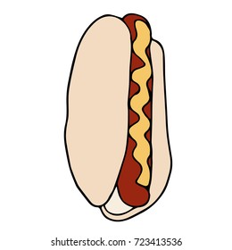 Hot dog vector illustration. Doodle style. Design icon, print, logo, poster, symbol, decor, textile, paper.