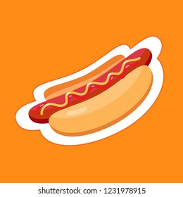 Hot dog. Vector illustration. Fast food. Menu icon, food logo. 