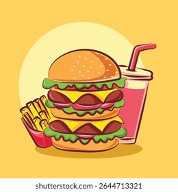 Hot dog vector illustration of fast food isolated on yellow background