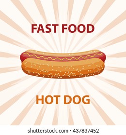 Hot Dog vector illustration. Fast Food background. Summer snack.