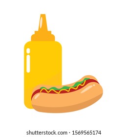 Hot Dog Vector Illustration With Flat Design Isolated On White Background. Hot Dog Clip Art 