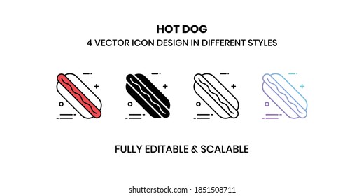 Hot Dog vector illustration icons in different styles