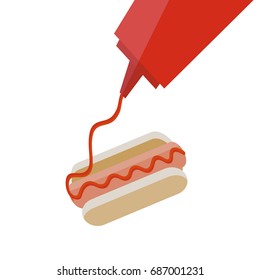 Hot dog, vector illustration, isolated on white background
