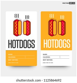 Hot Dog Vector Illustration Name Card with Calories and Best Before Date Template