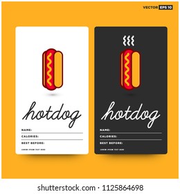 Hot Dog Vector Illustration Name Card with Calories and Best Before Date Template