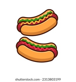 Hot dog vector illustration with a simple and cute design isolated on white background. Hot dog cartoon.