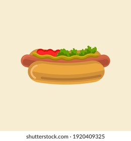 Hot Dog. Vector isolated flat illustration of fast food for poster, menu, brochure, web and icon.