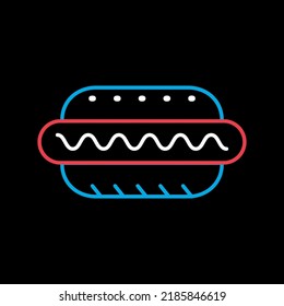 Hot dog vector isolated on black background icon. Fast food sign. Graph symbol for cooking web site and apps design, logo, app, UI