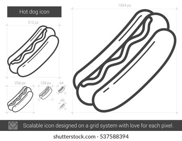 Hot dog vector line icon isolated on white background. Hot dog line icon for infographic, website or app. Scalable icon designed on a grid system.