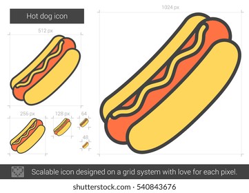 Hot dog vector line icon isolated on white background. Hot dog line icon for infographic, website or app. Scalable icon designed on a grid system.