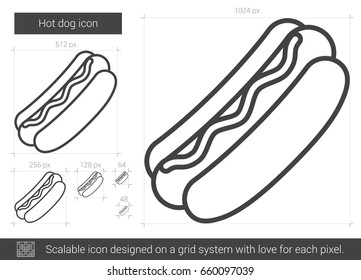 Hot dog vector line icon isolated on white background. Hot dog line icon for infographic, website or app. Scalable icon designed on a grid system.