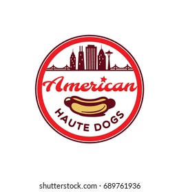  Hot Dog vector logo, American style Fast food
