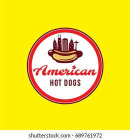  Hot Dog vector logo, American style Fast food